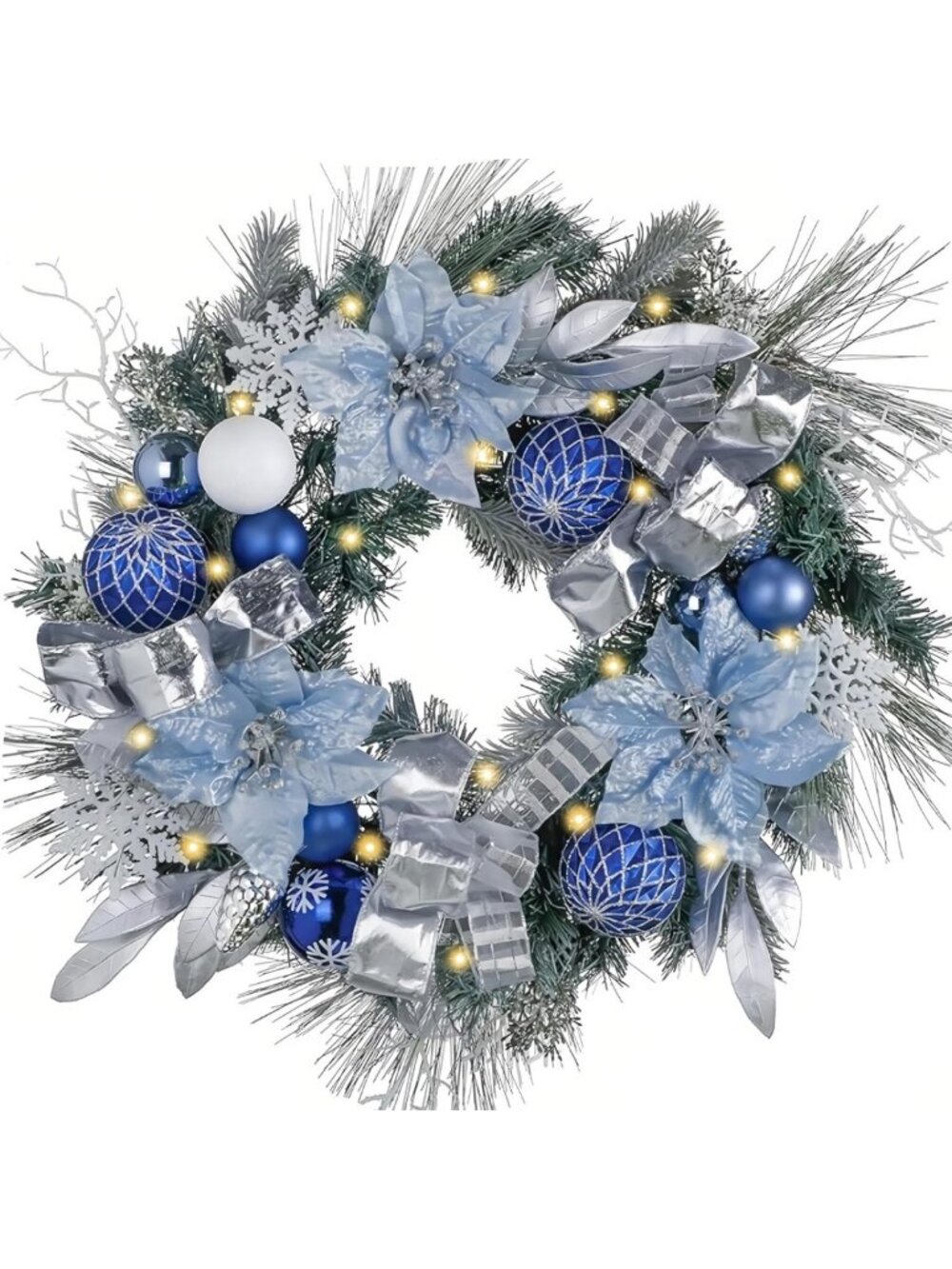 24” Pre-Lit Christmas Wreath for Front Door - Festive Holiday Decor with Lights